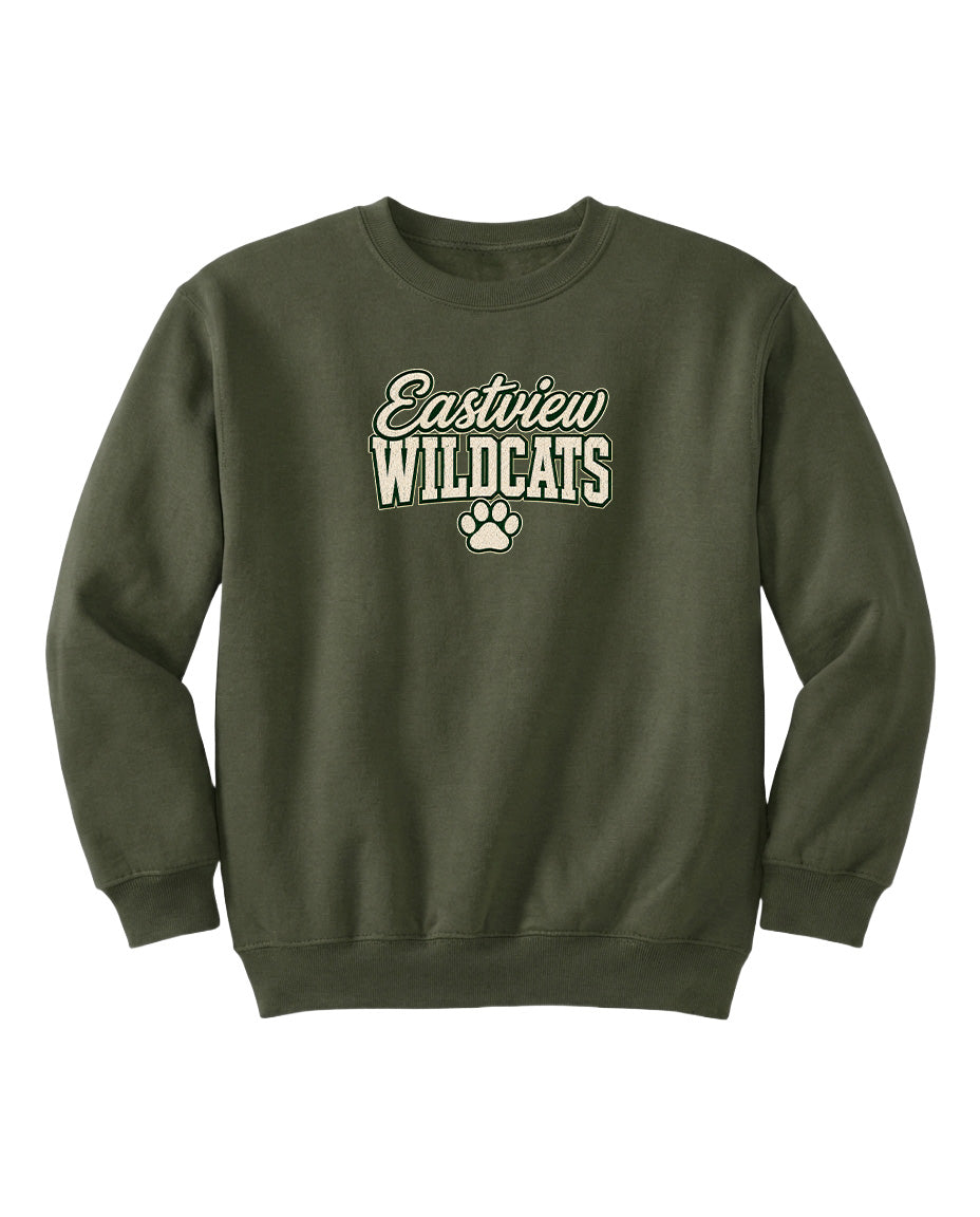 A dark green sweatshirt with the text "Eastview Wildcats" printed on it.