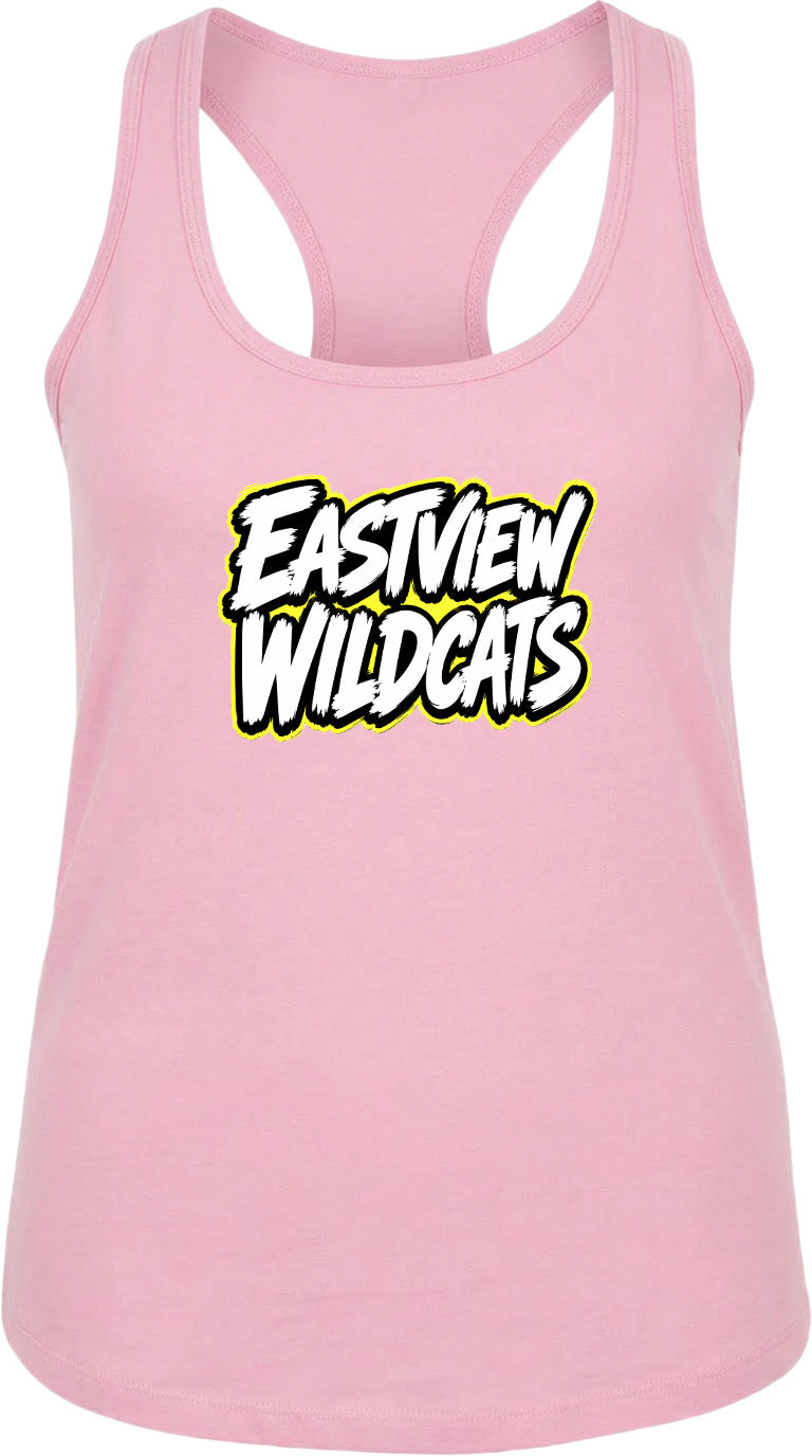 A pink tank top with the text "EASTVIEW WILDCATS" printed on it.