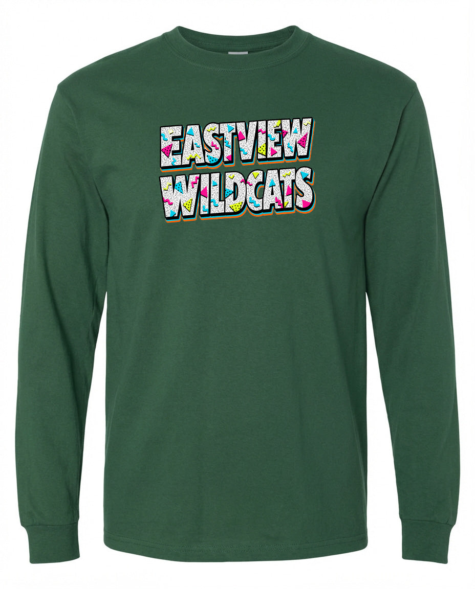 A green long-sleeved shirt with the text "EASTVIEW WILDCATS" printed on it.