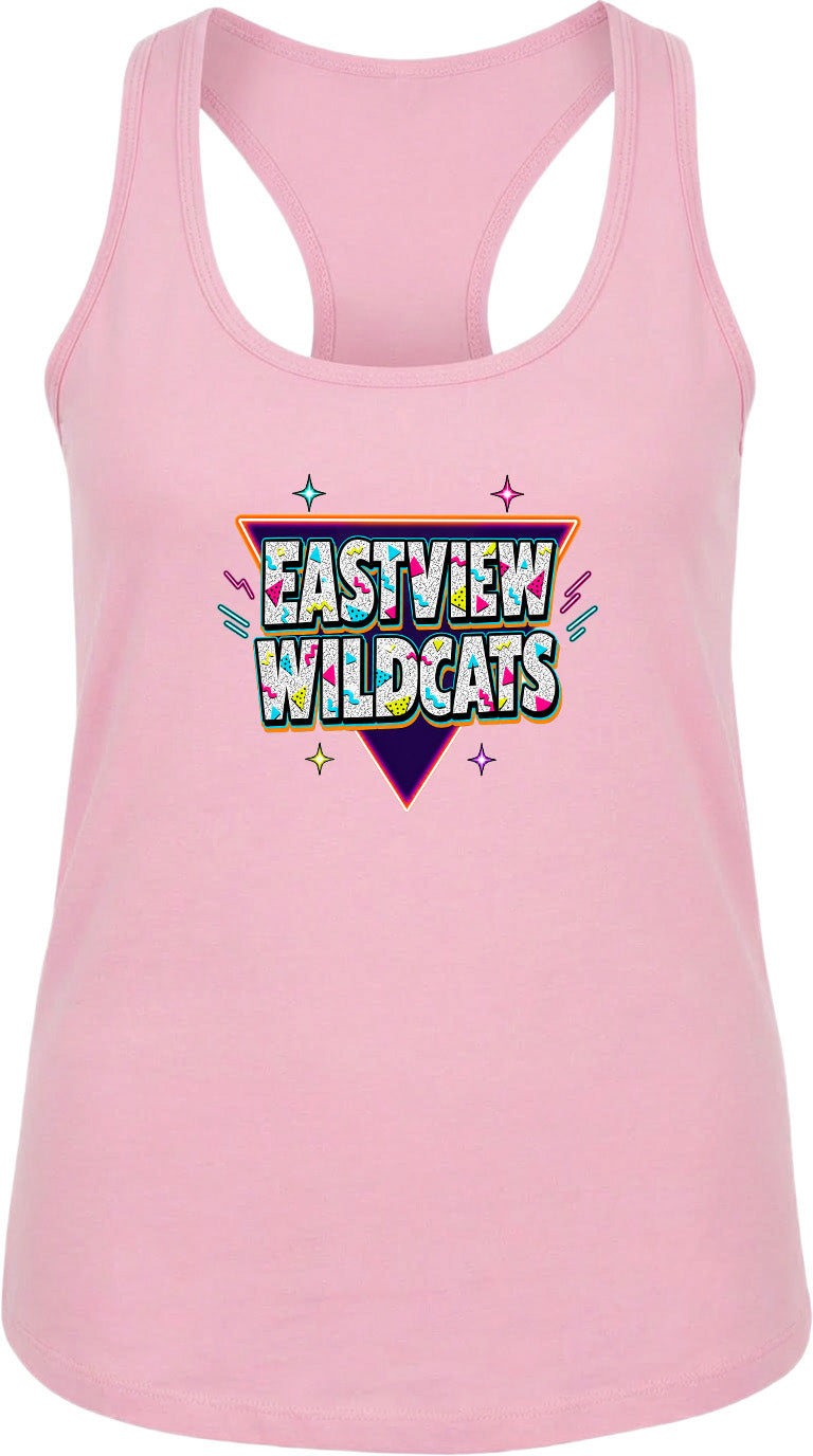 A pink tank top with the text "EASTVIEW WILDCATS" printed on it.