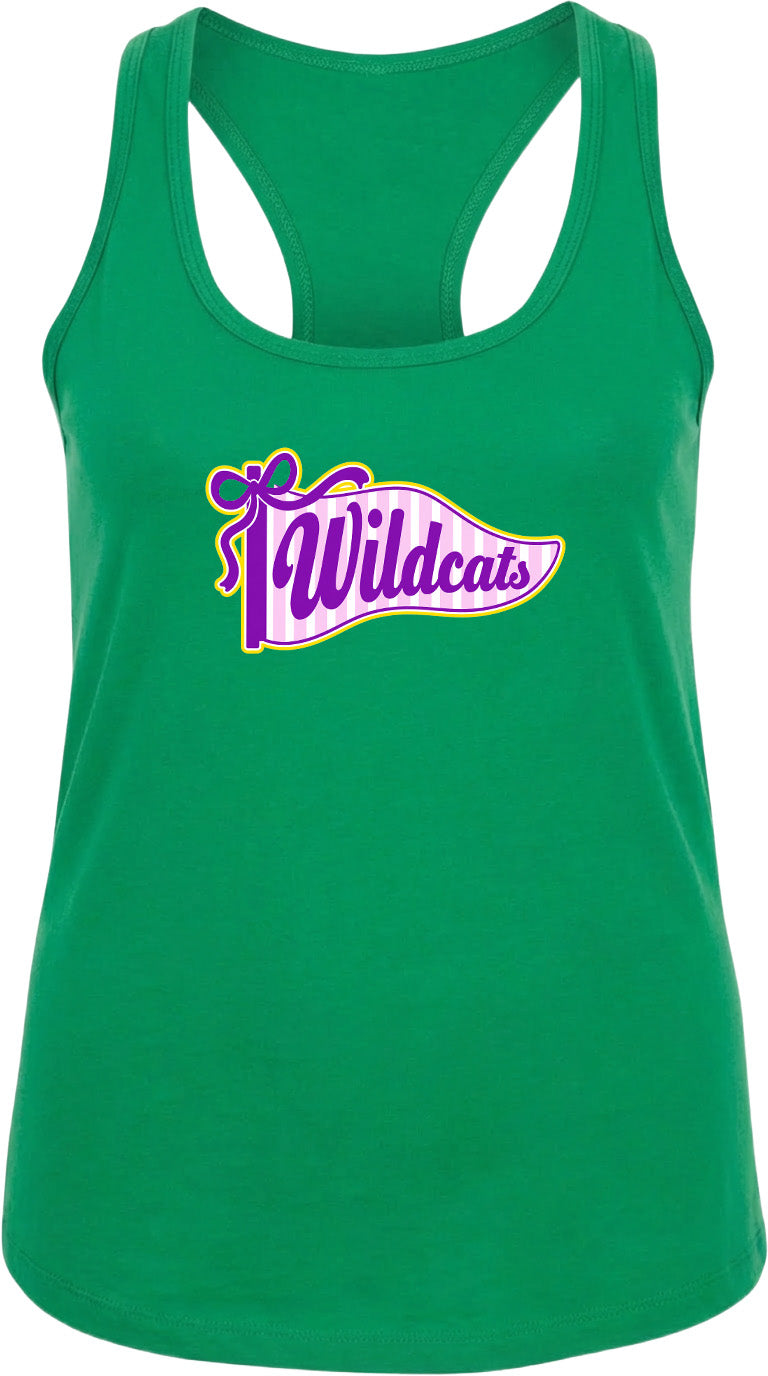 A green tank top with a purple and white banner that says "Wildcats".