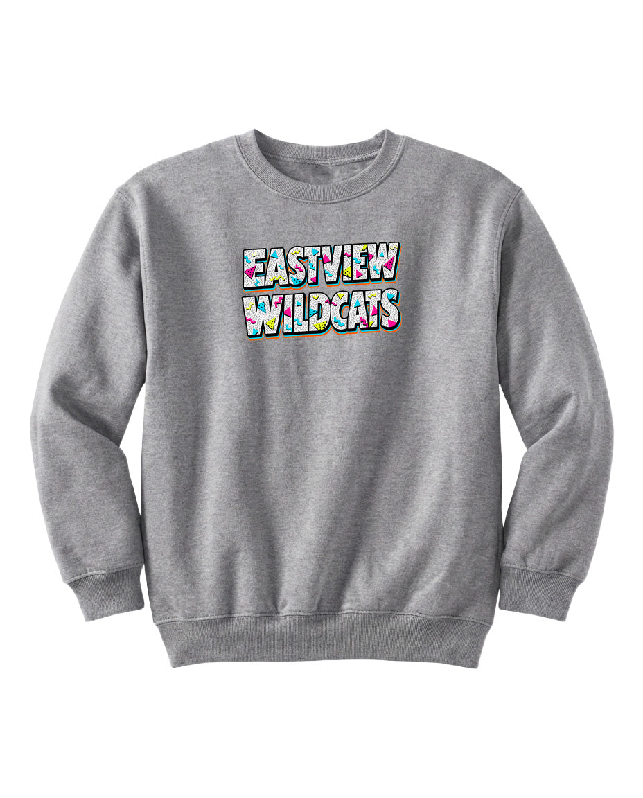 A gray sweatshirt with the text "EASTVIEW WILDCATS" printed on it.