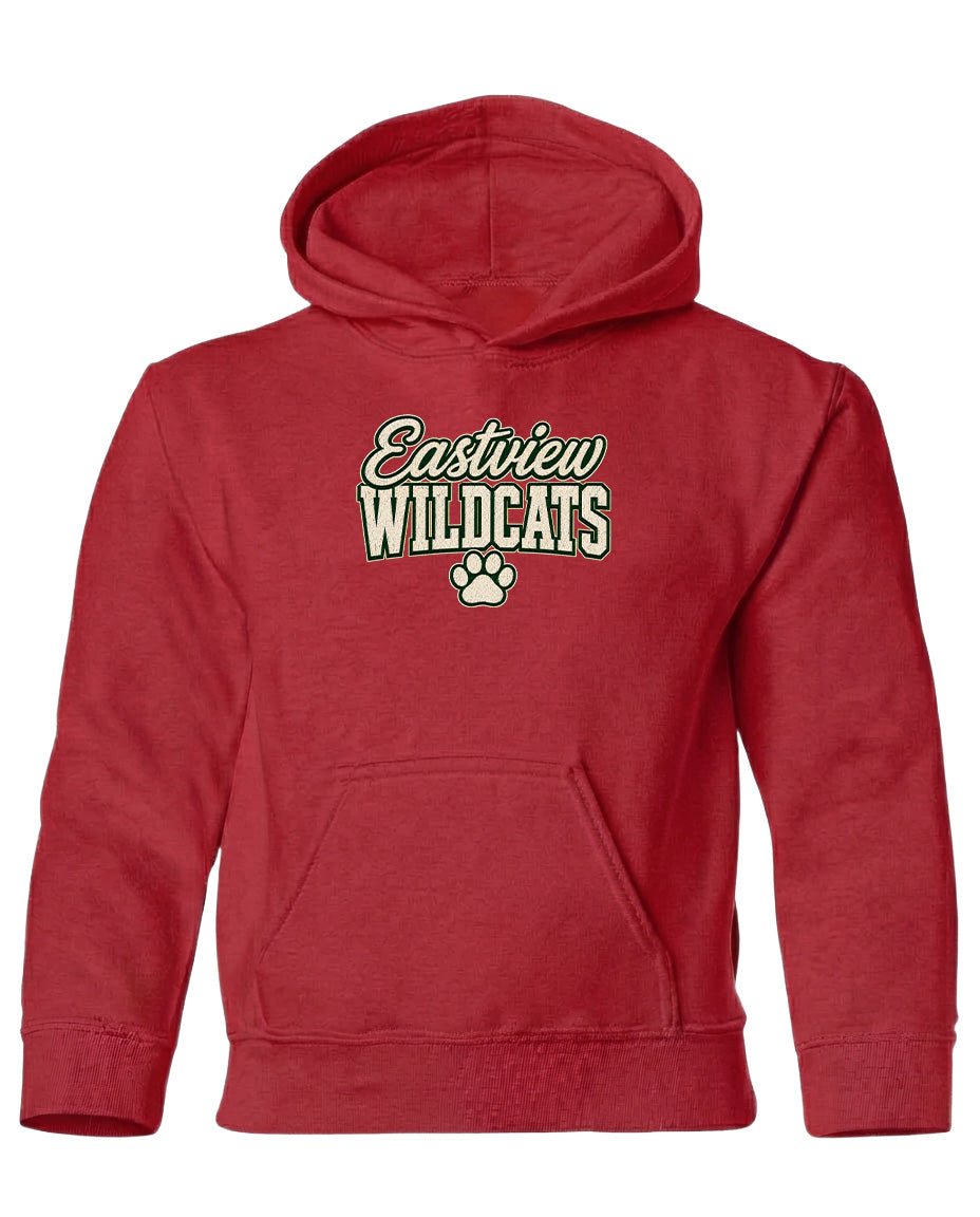 A red hoodie with the text "Eastview Wildcats" printed on it.