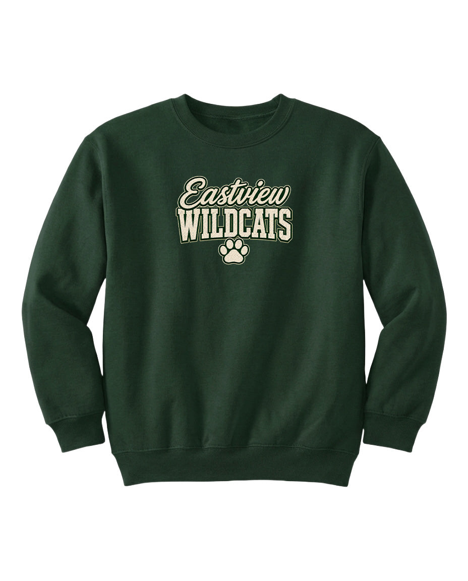 A dark green sweatshirt with the text "Eastview Wildcats" printed on it.