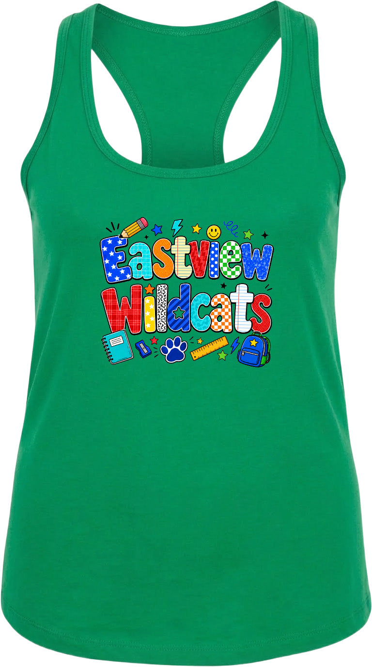A green tank top with the text "Eastview Wildcats" printed on it.