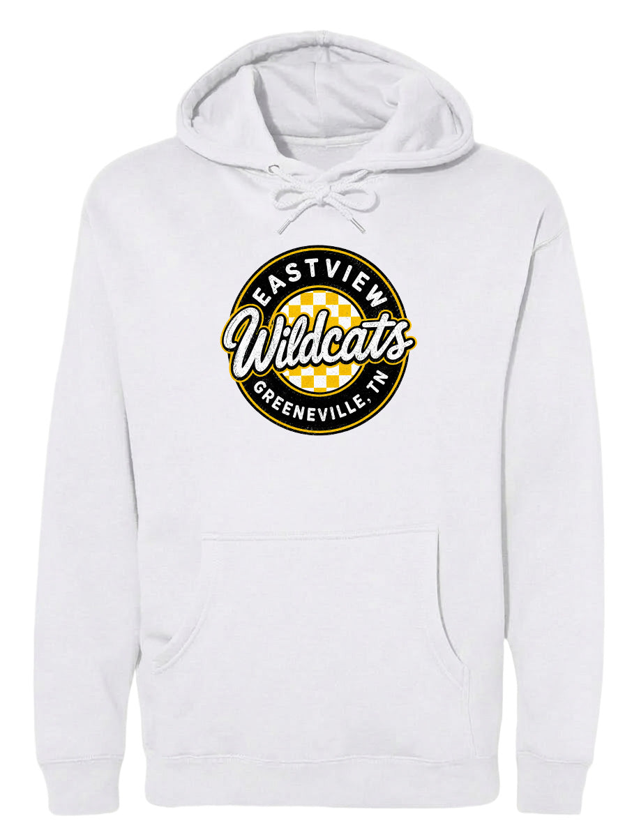 A white hoodie with a logo that says "EASTVIEW Wildcats Greeneville TN".