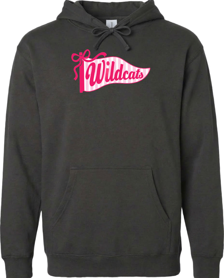 A black hoodie with a pink and white banner that says "Wildcats" on it.
