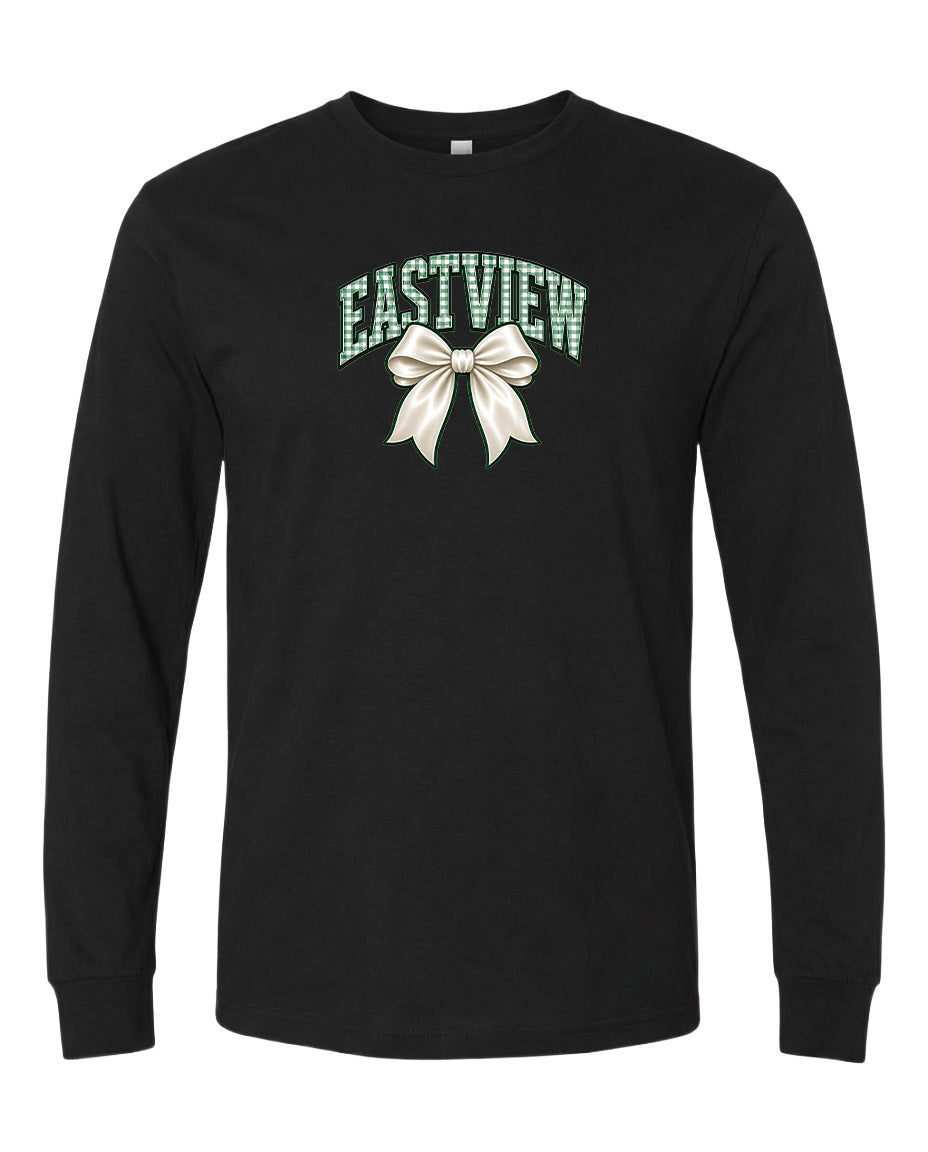 A black long-sleeved t-shirt with a graphic design on the front.