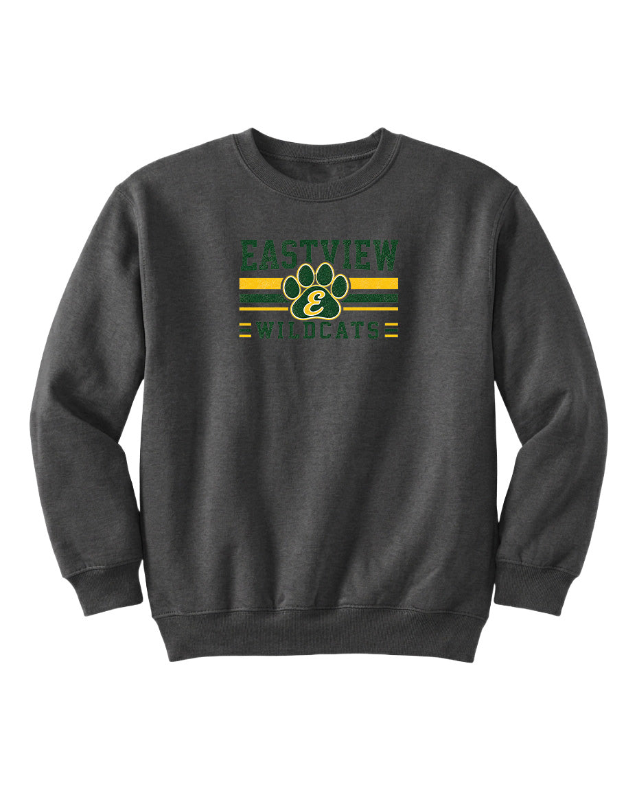 A gray sweatshirt with a graphic design featuring a paw print and the text "EASTVIEW WILDCATS" printed on it.