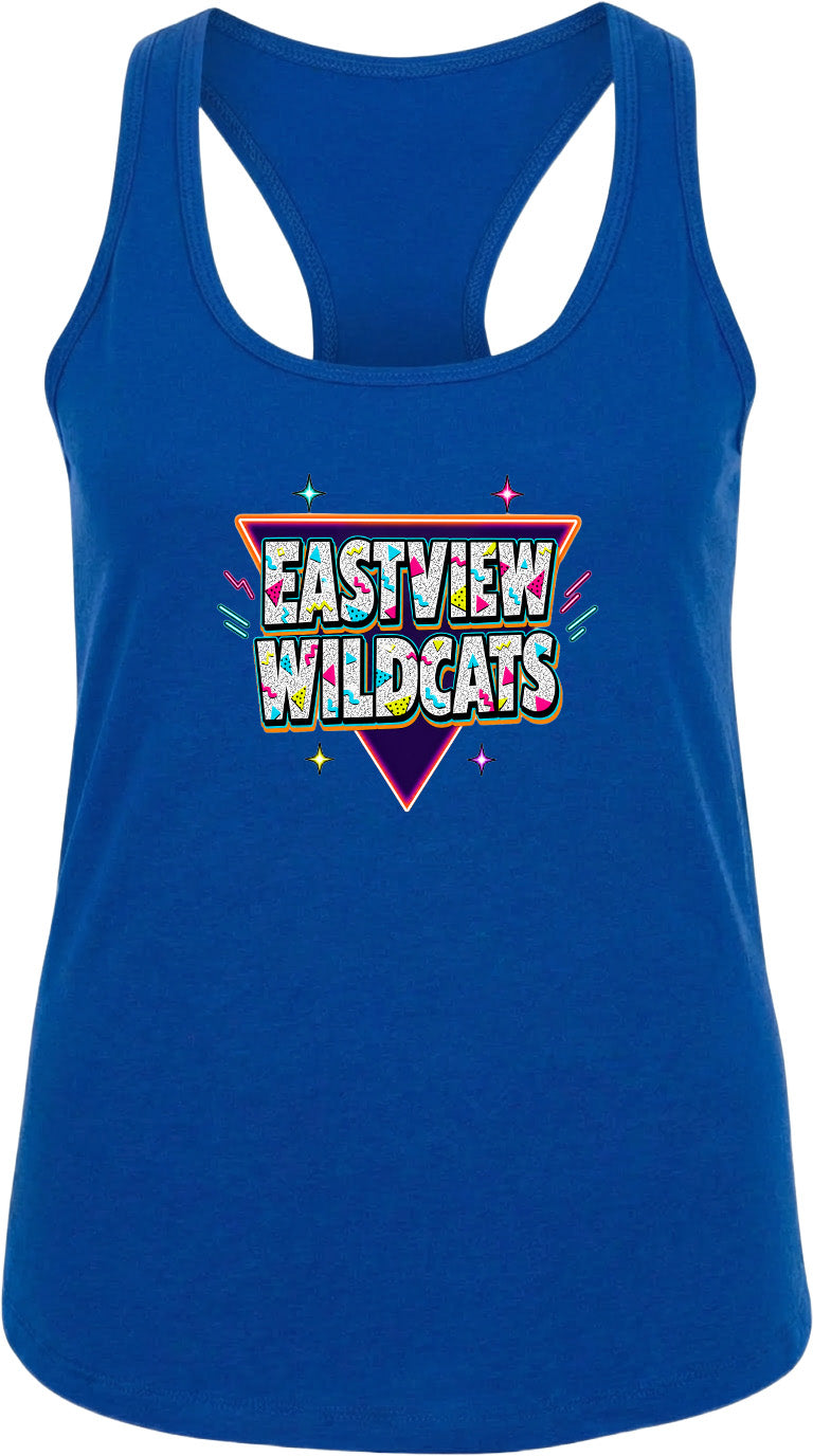 A blue tank top with the text "EASTVIEW WILDCATS" printed on it.