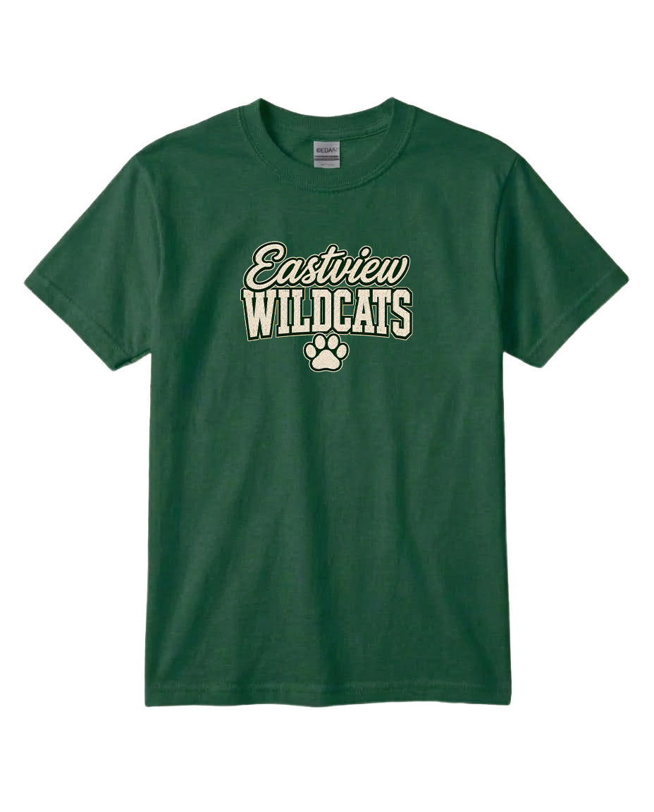 A green t-shirt with the text "Eastview Wildcats" printed on it.