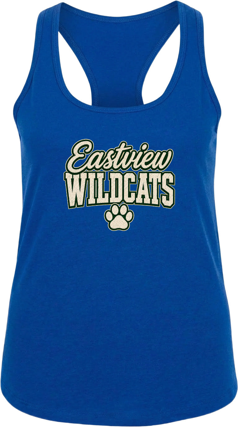 A blue tank top with the text "Eastview Wildcats" printed on it.