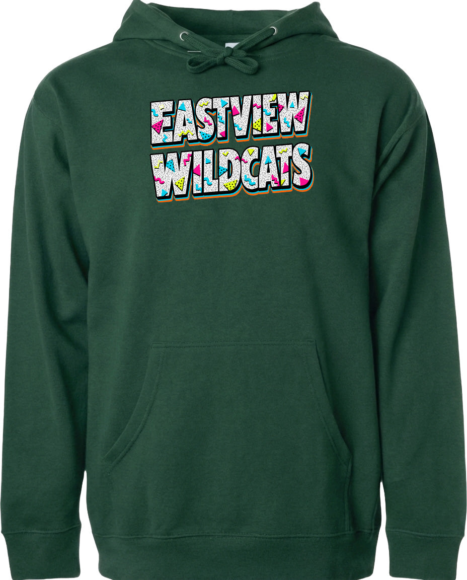 A green hoodie with the text "EASTVIEW WILDCATS" printed on it.
