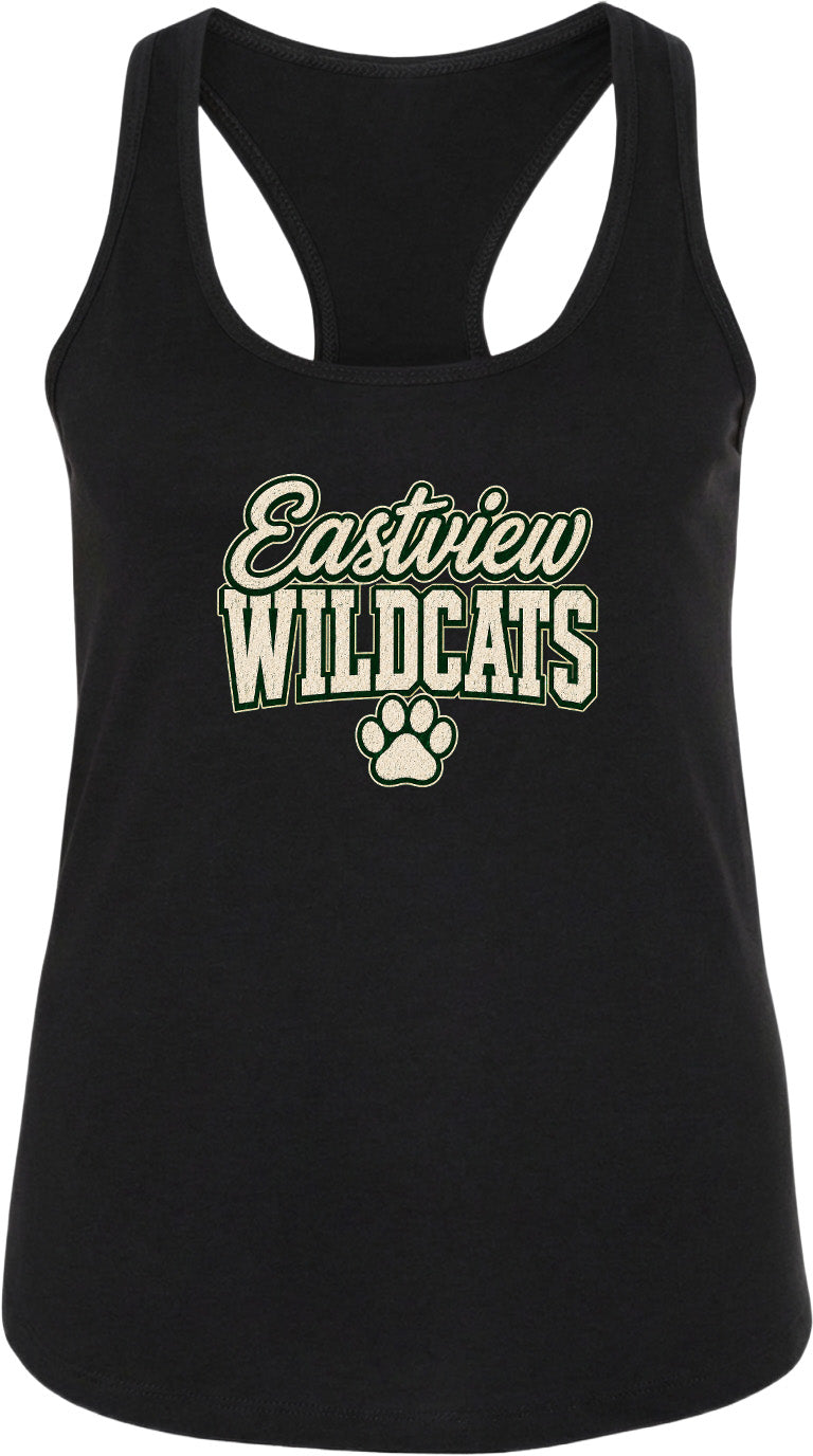 A black tank top with the text "Eastview Wildcats" printed on it.