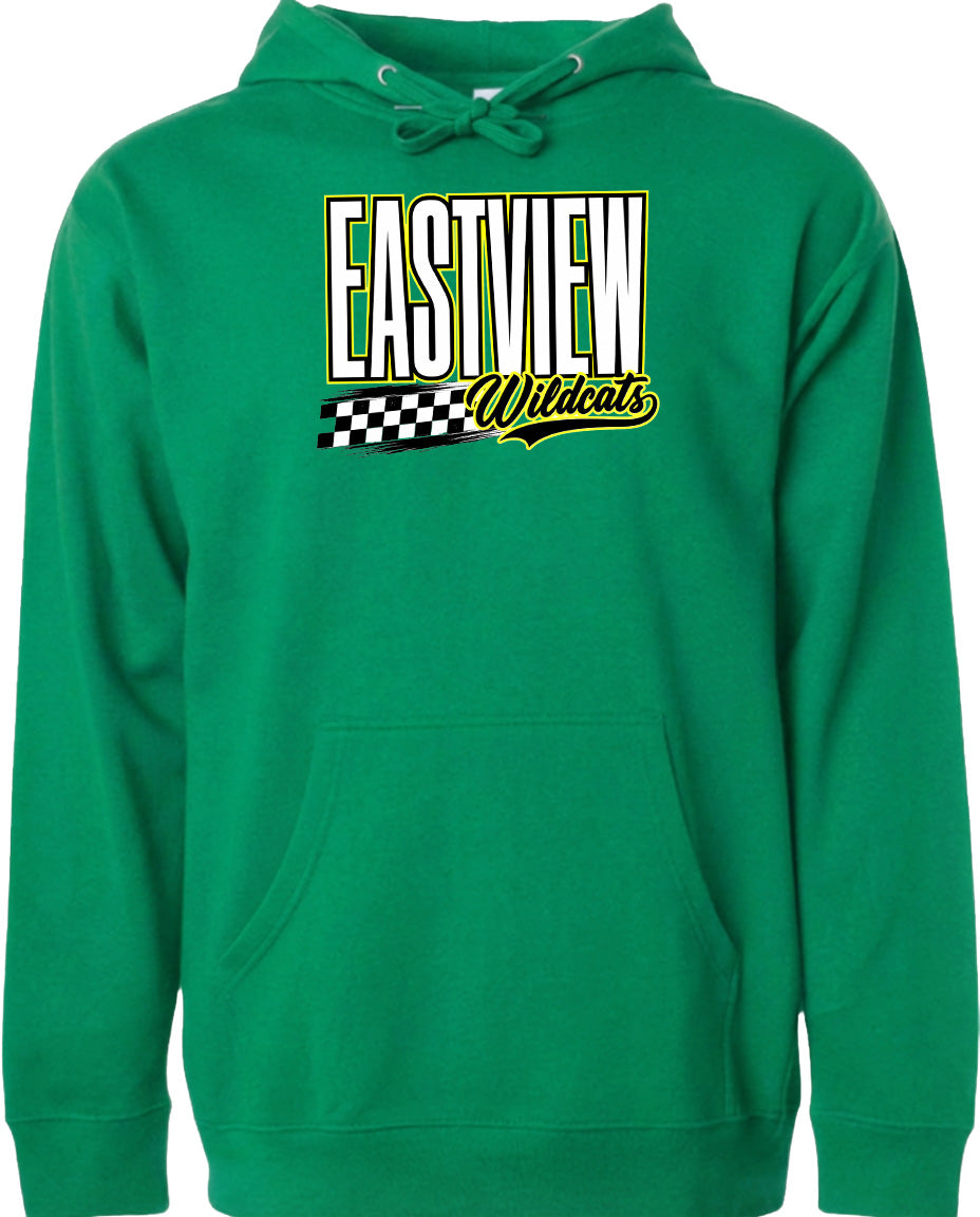 A bright green hoodie with a logo on the front.
