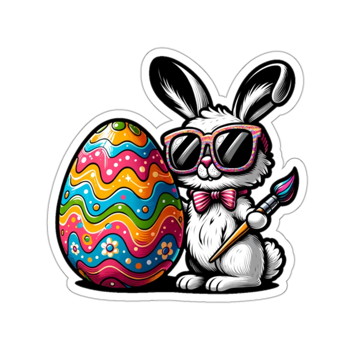 Egg-stra Stylish Painter Easter Bunny Die-Cut Sticker