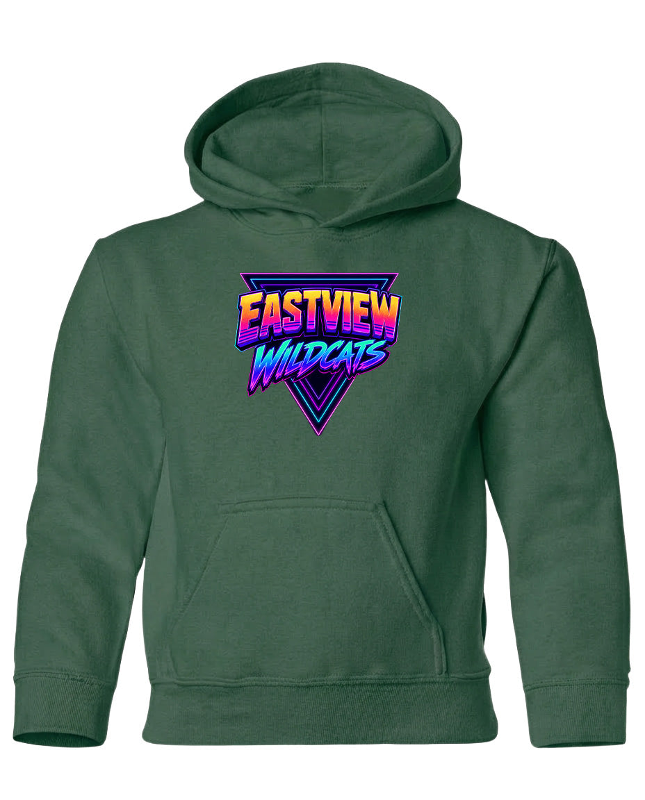 A green hoodie with a graphic design on the front.