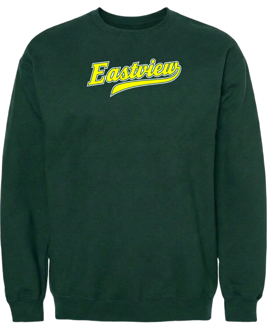 A dark green sweatshirt with the word "Eastview" printed in yellow on the front.