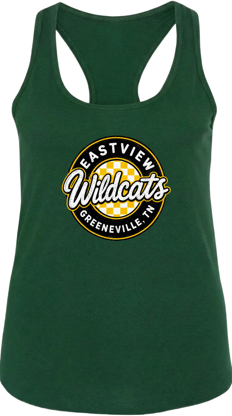 A green tank top with a logo that says "EASTVIEW Wildcats Greeneville, TN".