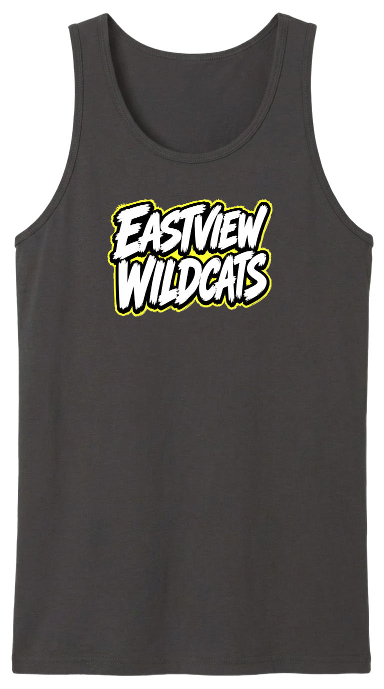 A gray tank top with the text "EASTVIEW WILDCATS" printed on it in a stylized font.