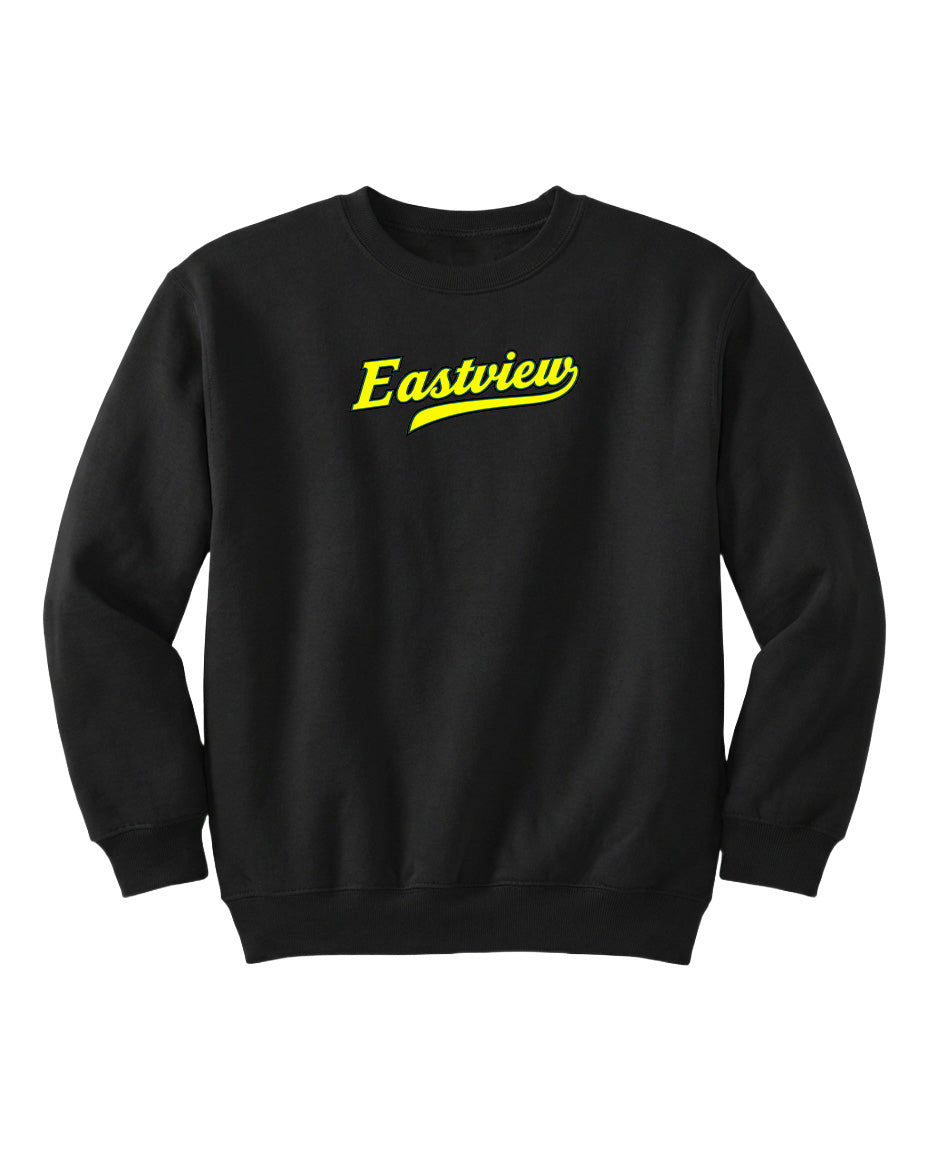 A black sweatshirt with the word "Eastview" printed in yellow on the front.
