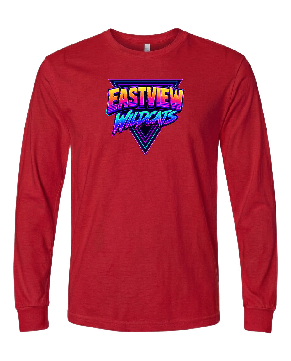 A red long-sleeved t-shirt with a graphic design featuring the text "EASTVIEW WILDCATS" in a stylized font.