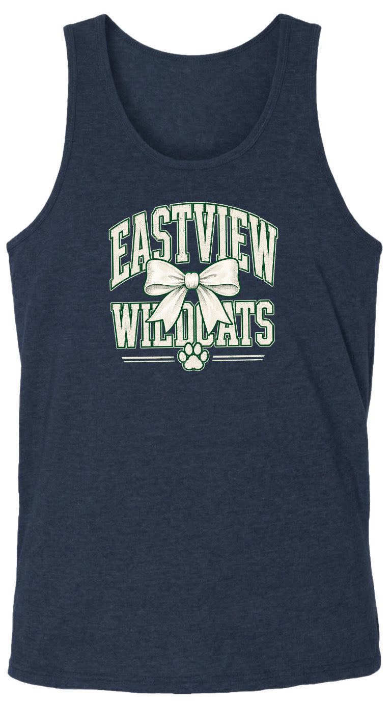 A navy blue tank top with the text "EASTVIEW WILDCATS" printed on it.