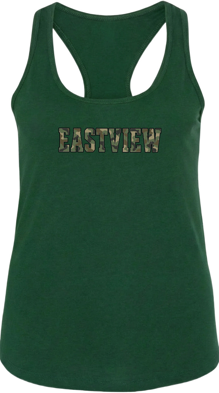 A green tank top with the word "EASTVIEW" printed on it.