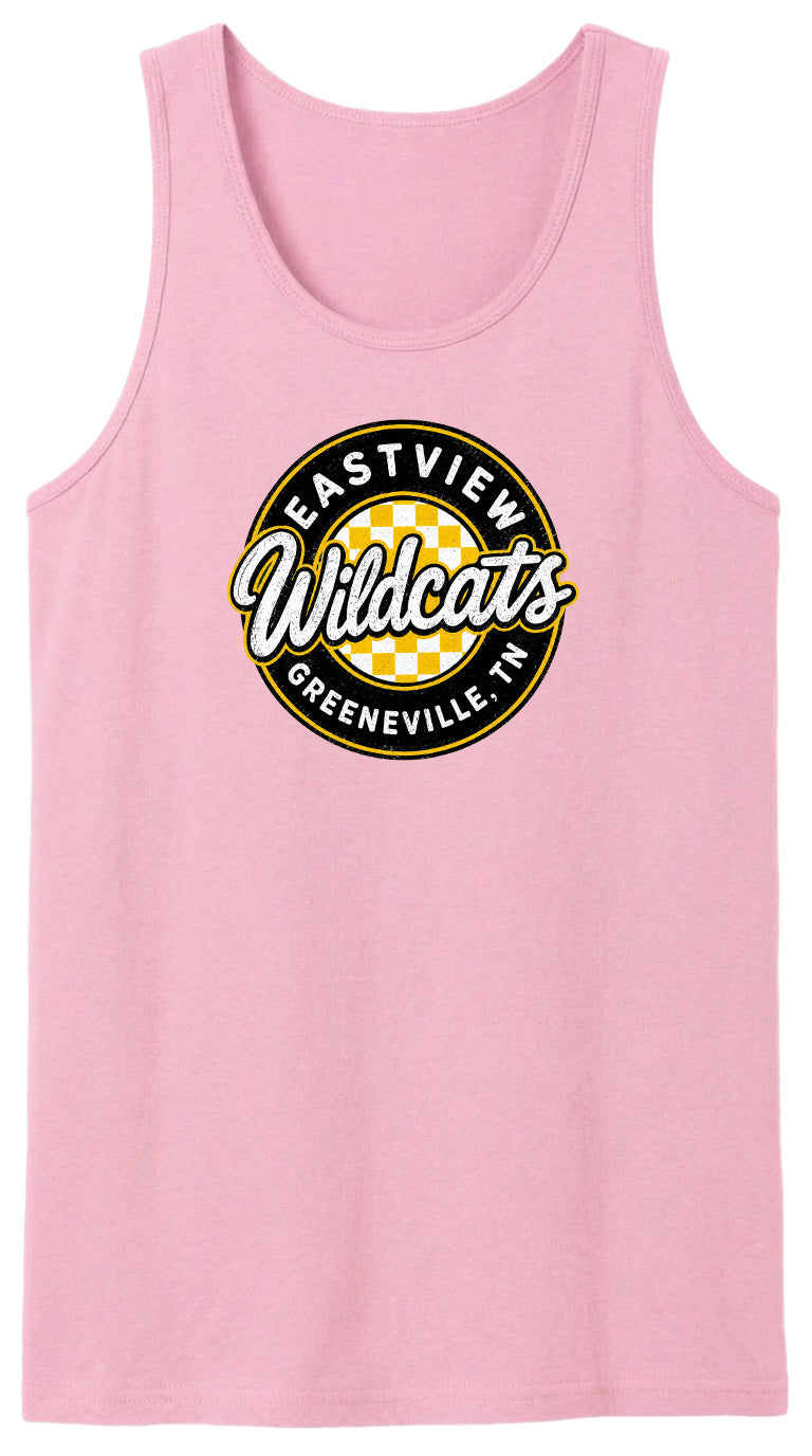 A pink tank top with a logo that says "EASTVIEW Wildcats Greeneville, TN".