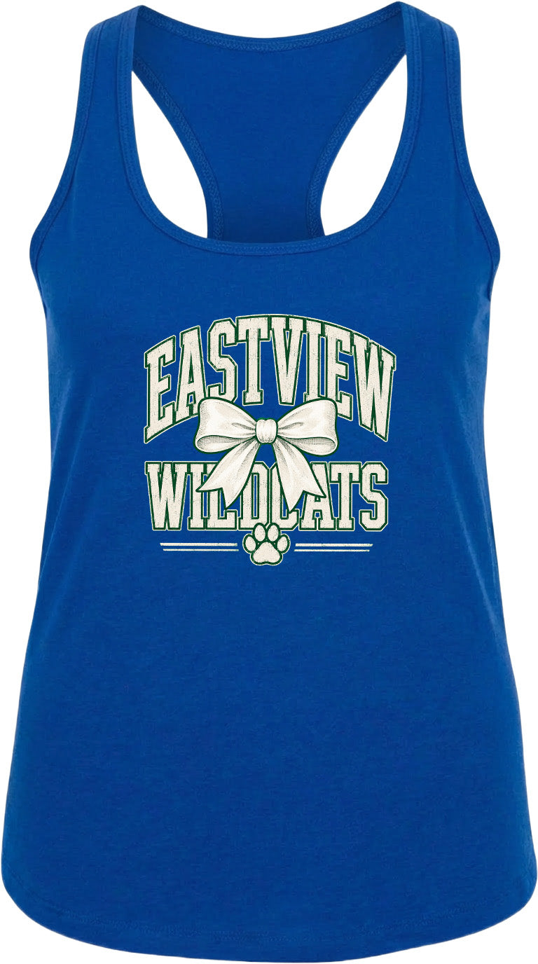A blue tank top with the text "EASTVIEW WILDCATS" printed on it.
