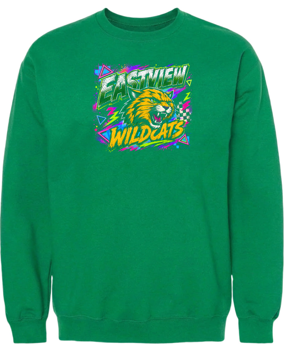 A bright green sweatshirt with a graphic design featuring a fierce-looking tiger or wildcat.