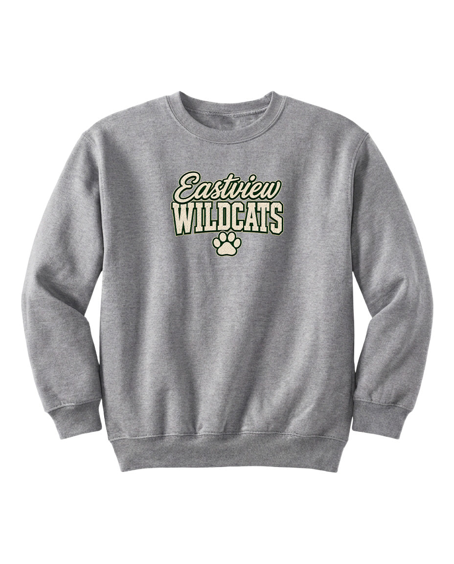 A gray sweatshirt with the text "Eastview Wildcats" printed on it.