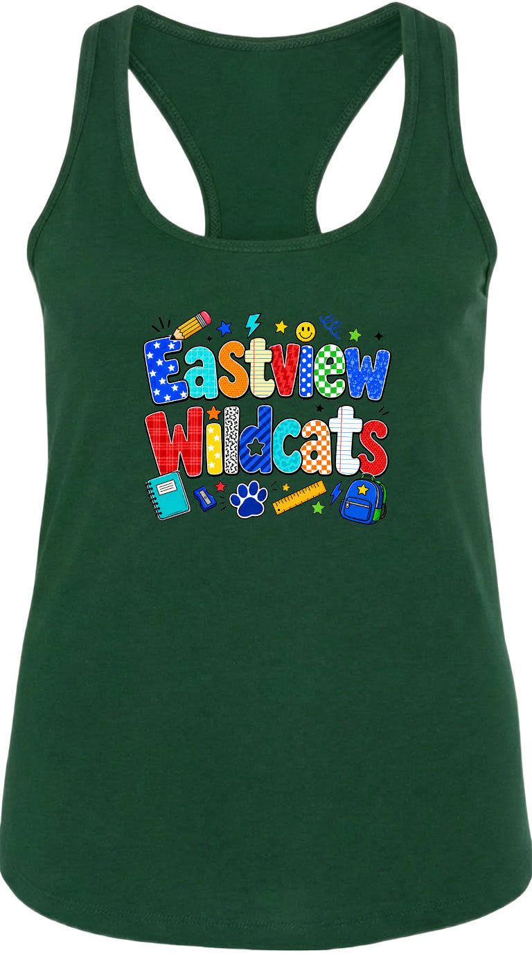 A green tank top with the text "Eastview Wildcats" printed on it.