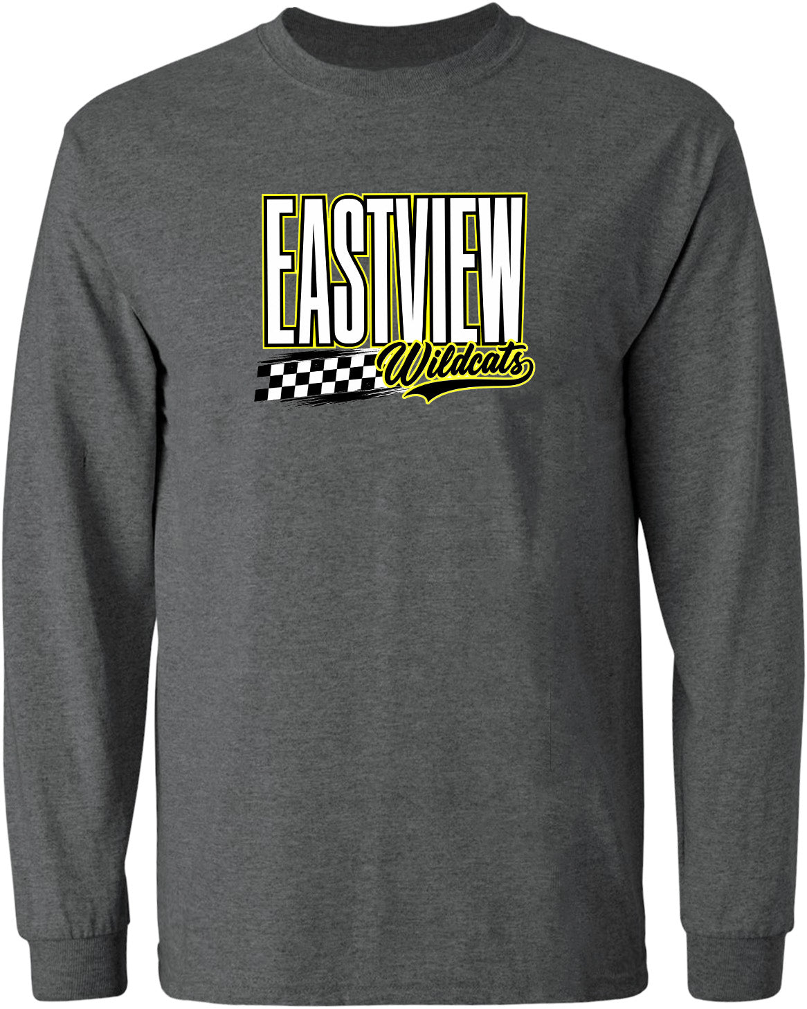 A gray long-sleeved shirt with a graphic design on the front.
