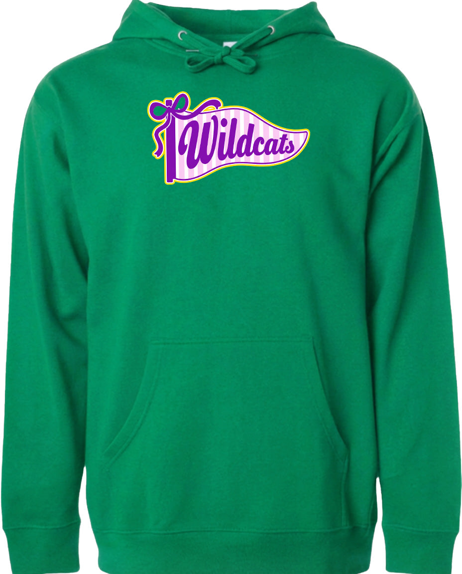 A bright green hoodie with a graphic design on the front.