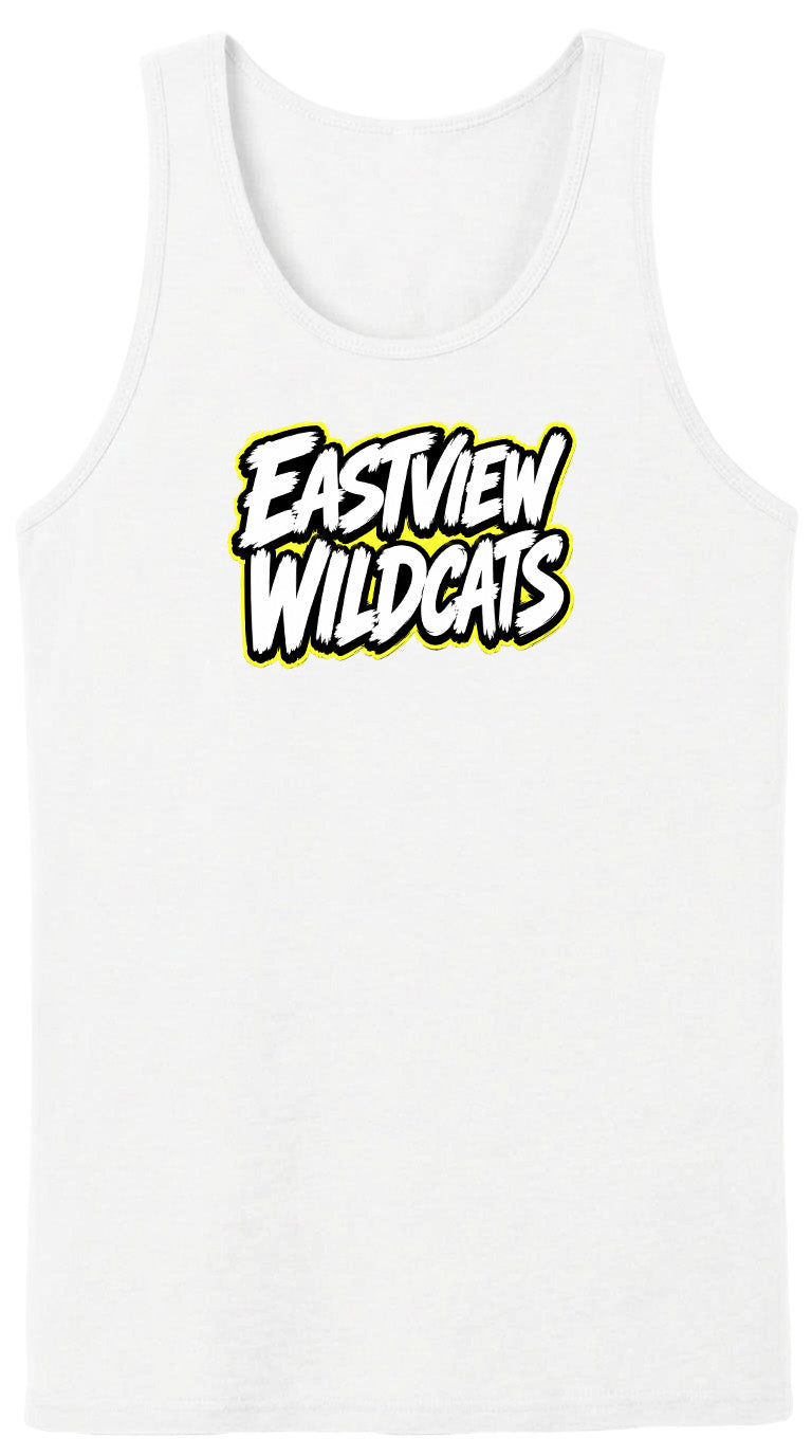 A white tank top with the text "EASTVIEW WILDCATS" printed on it in a stylized font.