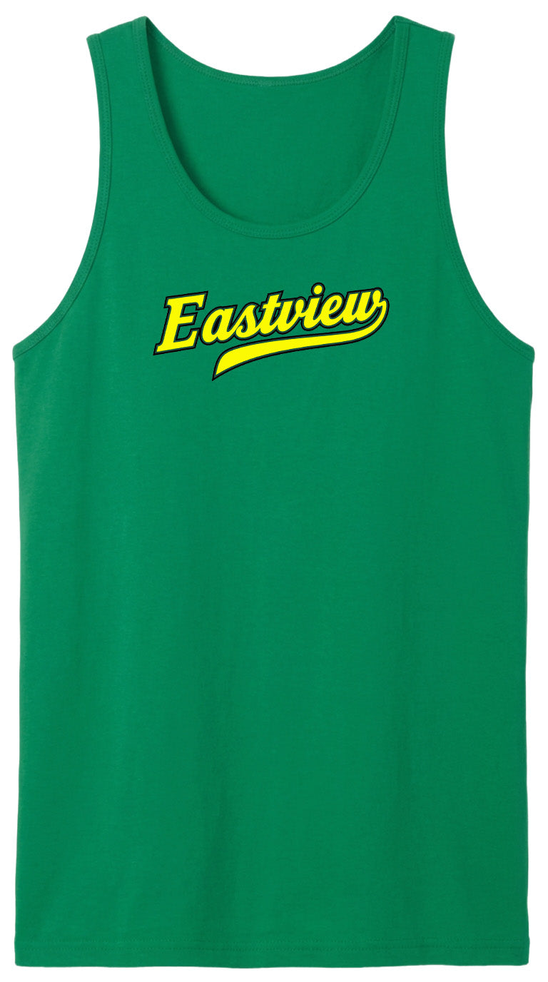 A green tank top with the word "Eastview" printed in yellow on it.