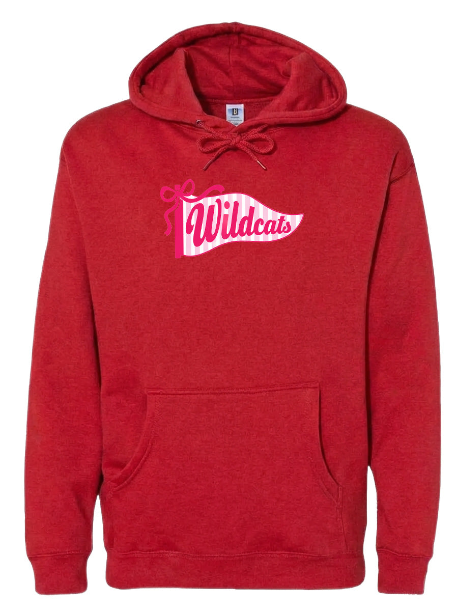 A red hoodie with a pink banner that says "Wildcats" on it.