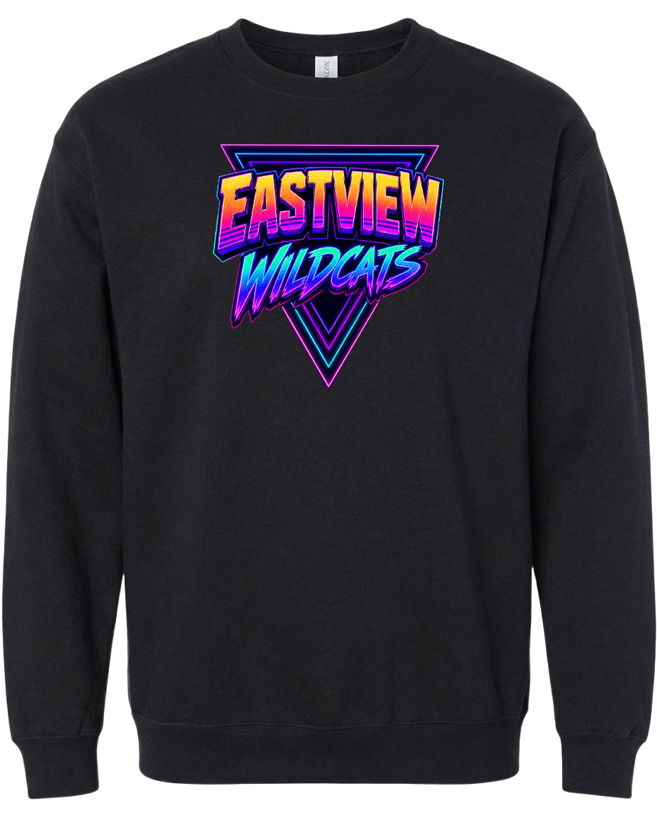 A black sweatshirt with a colorful graphic design on the front.