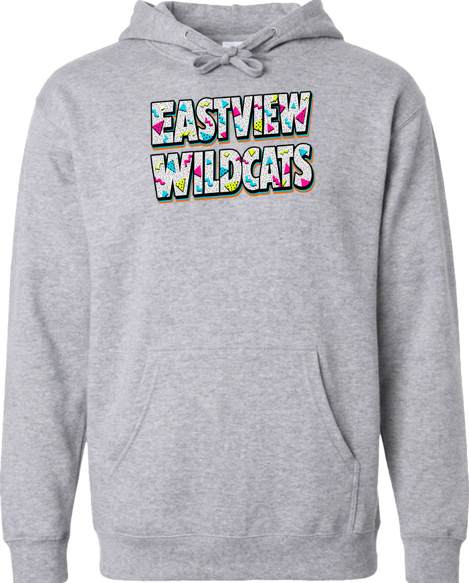 A gray hoodie with the text "EASTVIEW WILDCATS" printed on it.