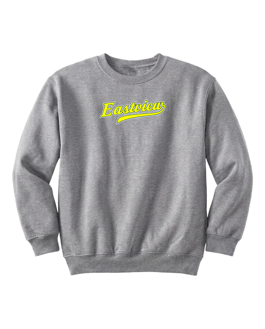 A gray sweatshirt with the word "Eastview" printed in yellow on the front.