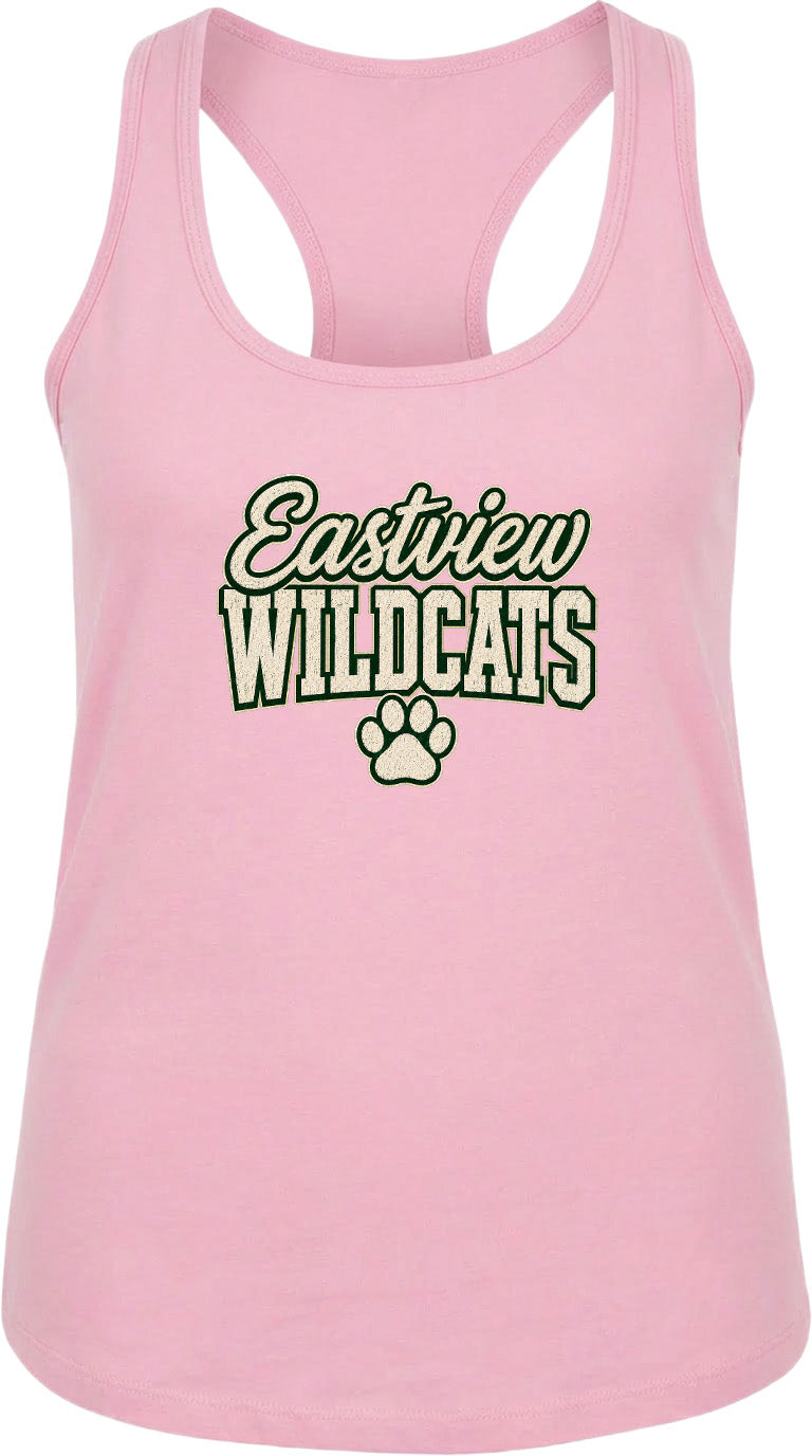 A pink tank top with the text "Eastview Wildcats" printed on it.