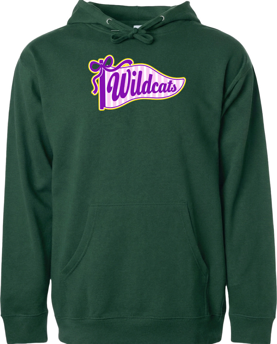 A dark green hoodie with a graphic design on the front.
