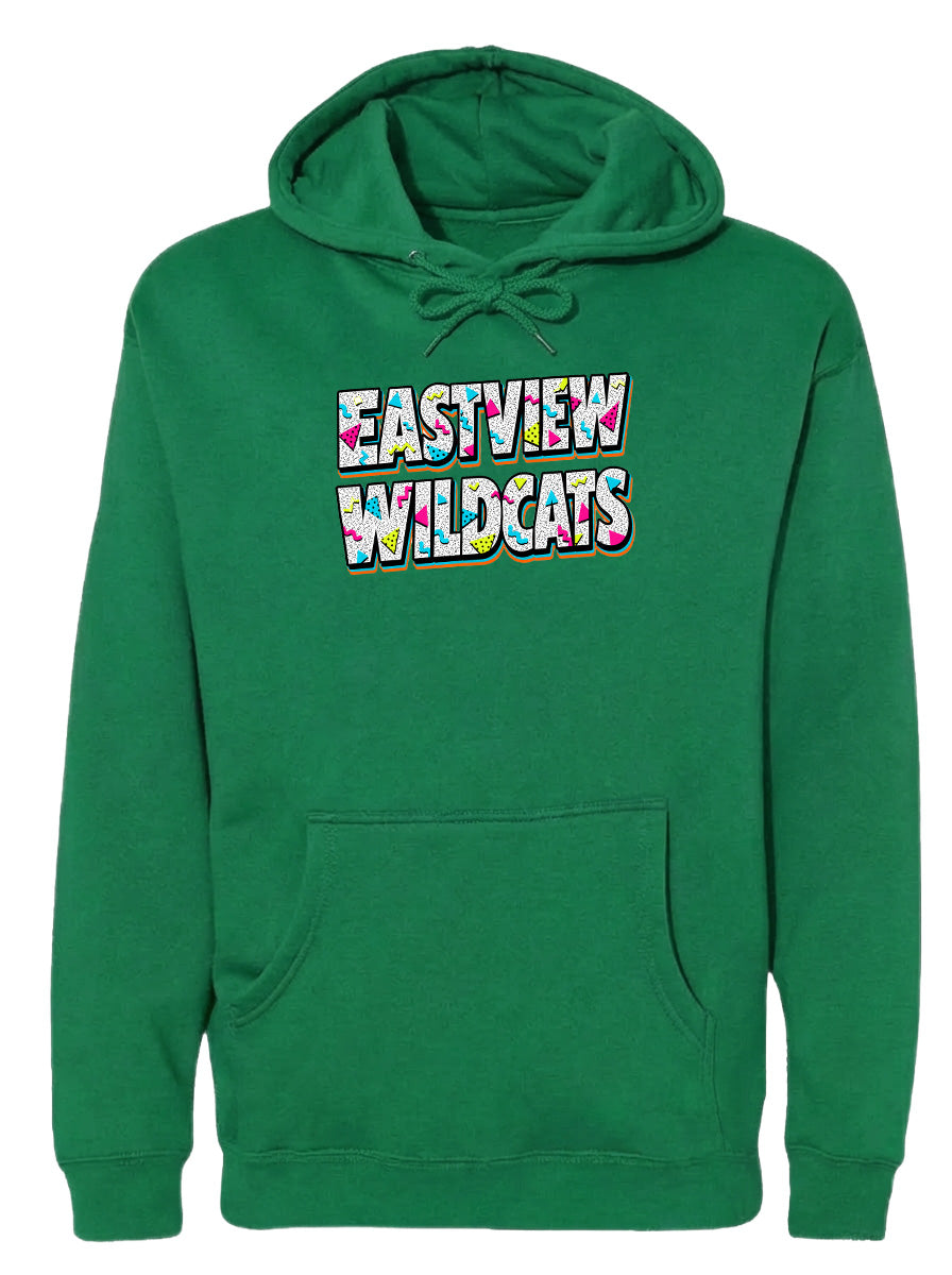 A green hoodie with the text "EASTVIEW WILDCATS" printed on it.