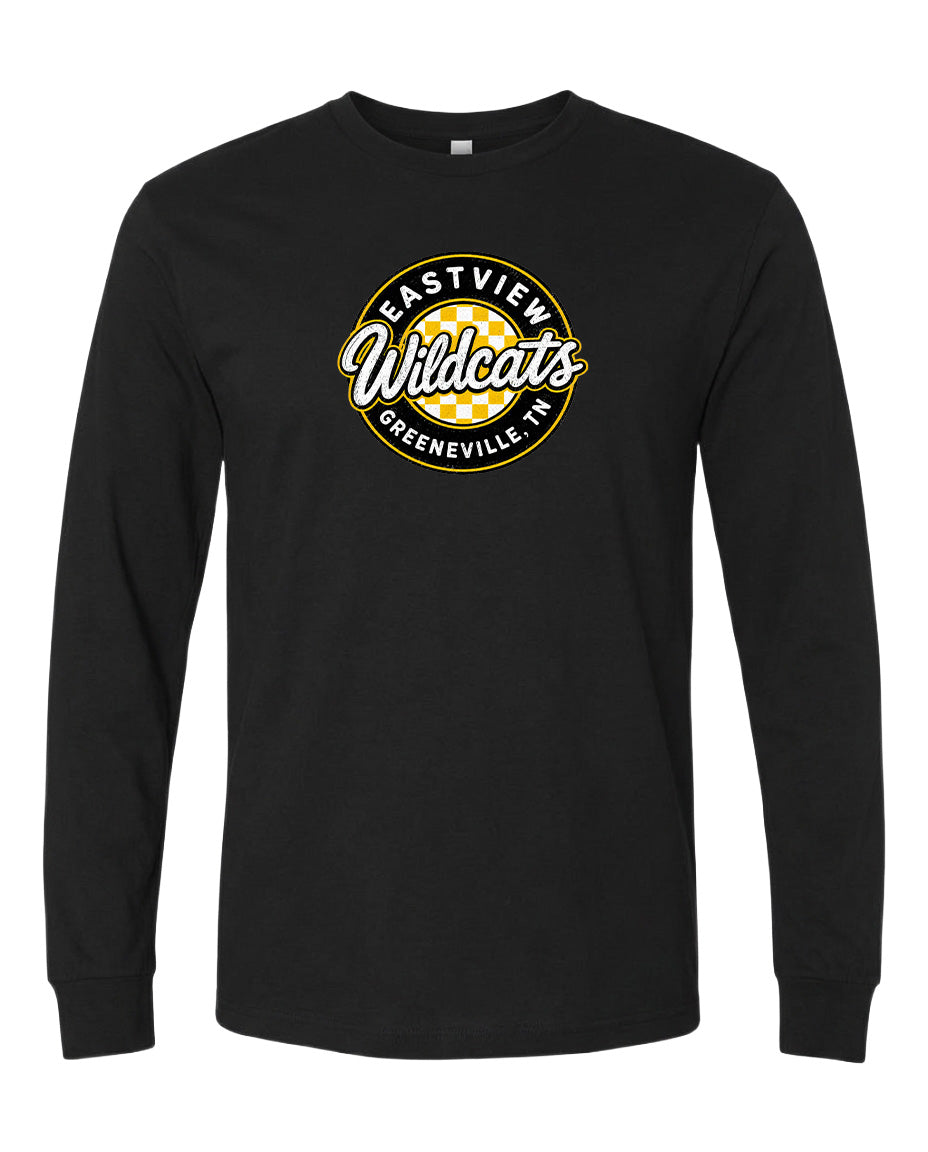 A black long-sleeved t-shirt with a graphic design on the front.