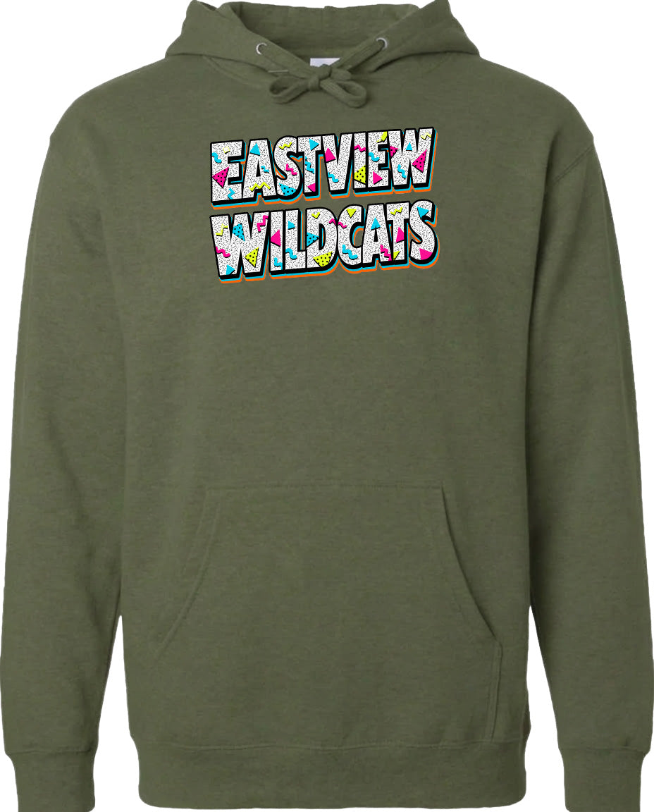 A green hoodie with the text "EASTVIEW WILDCATS" printed on it.