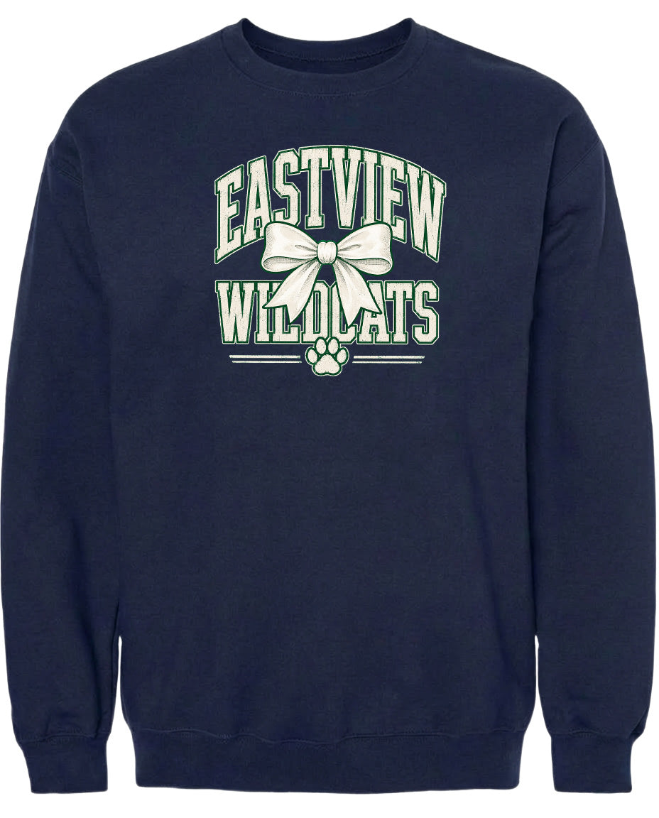 A navy blue sweatshirt with the text "EASTVIEW WILDLOTS" printed on it.