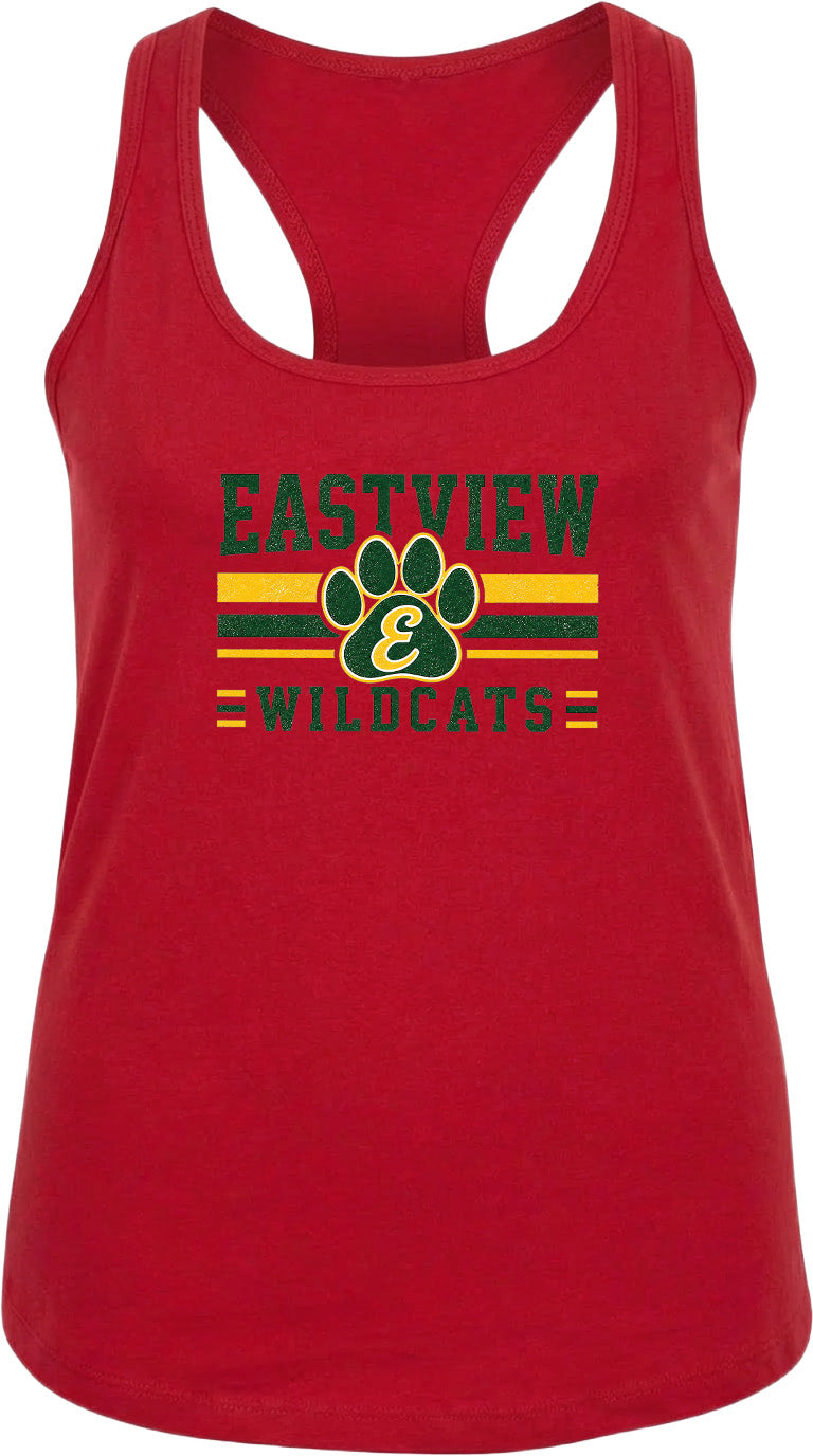 A red tank top with the text "EASTVIEW WILDCATS" printed on it.