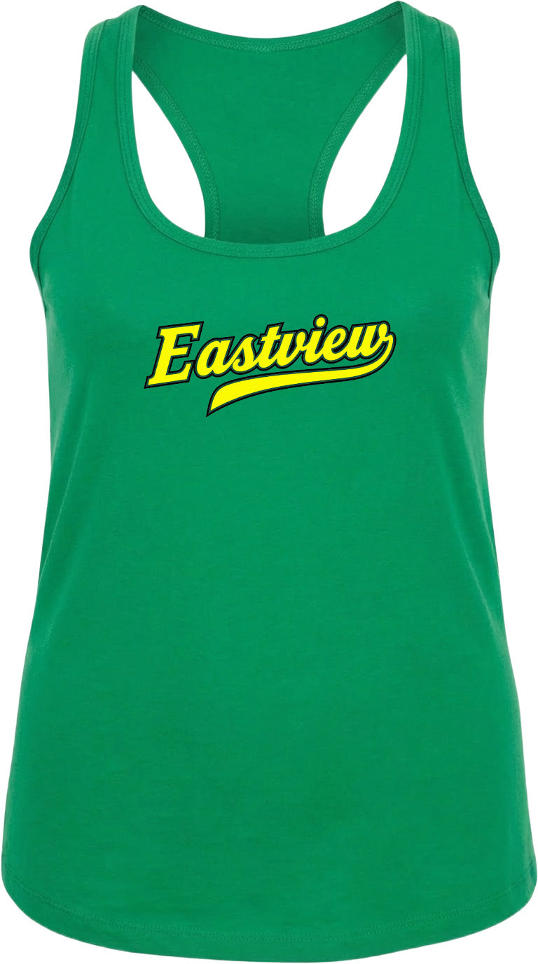 A green tank top with the word "Eastview" printed in yellow on it.