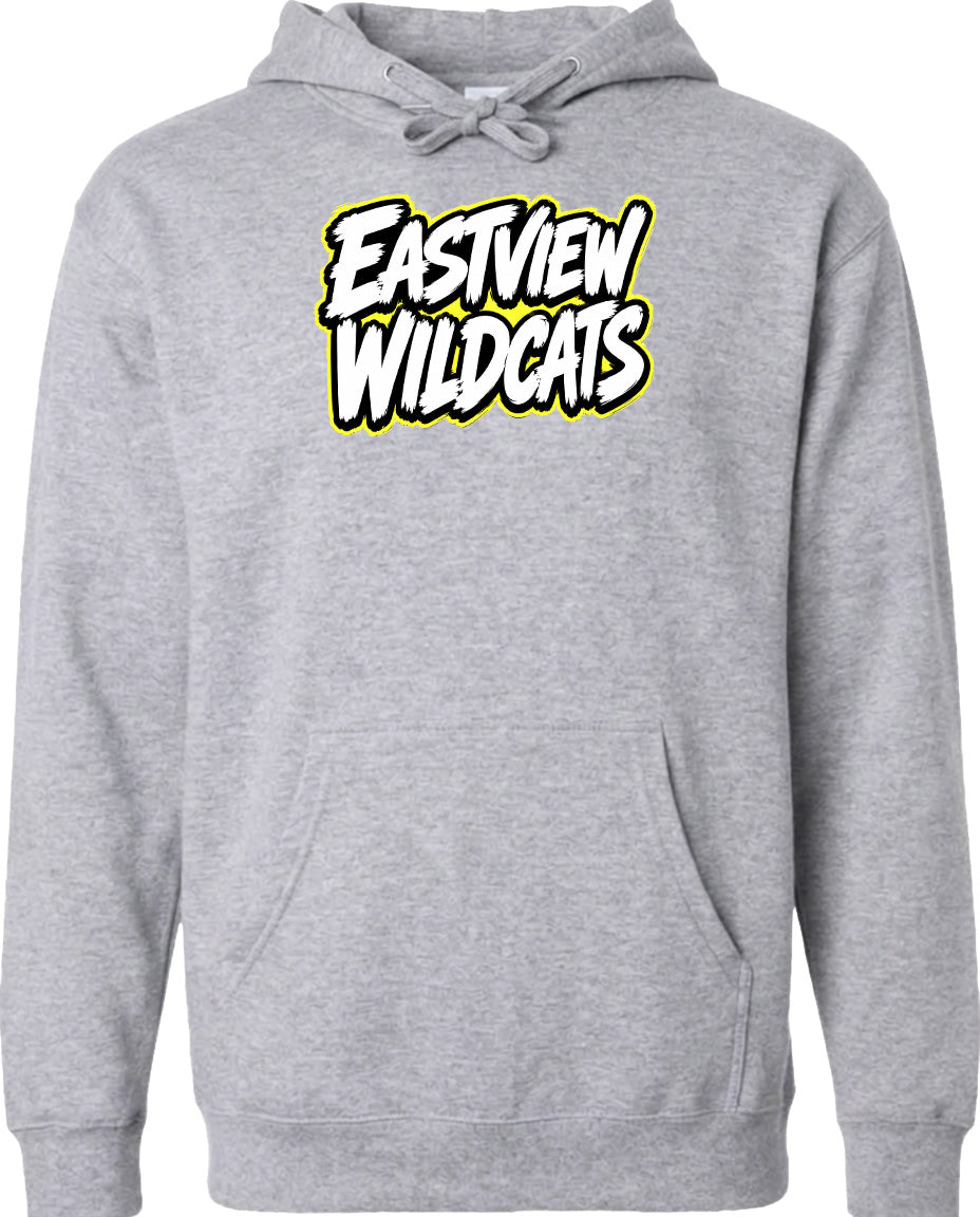 A gray hoodie with a logo that says "Eastview Wildcats" printed on it.
